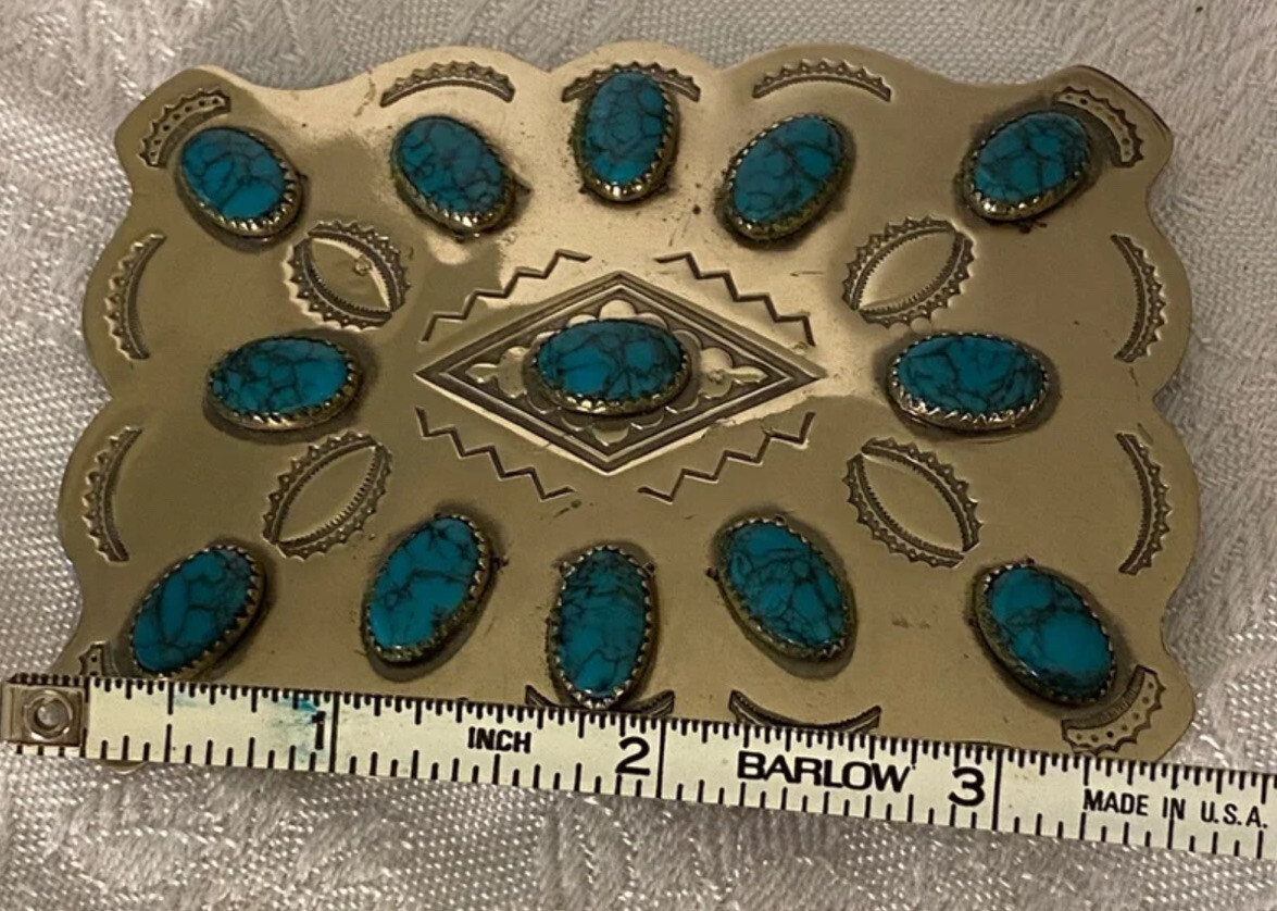 Turquoise and Silver belt buckle, Western style & Vintage ~unisex
