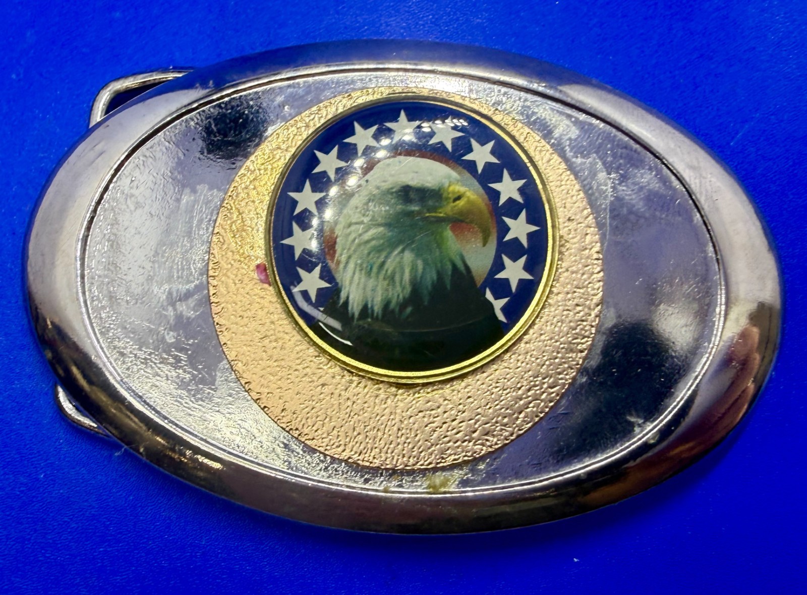 American Bald Eagle Stars Picture Patriotic USA R.J. Roberts & Co Belt Buckle