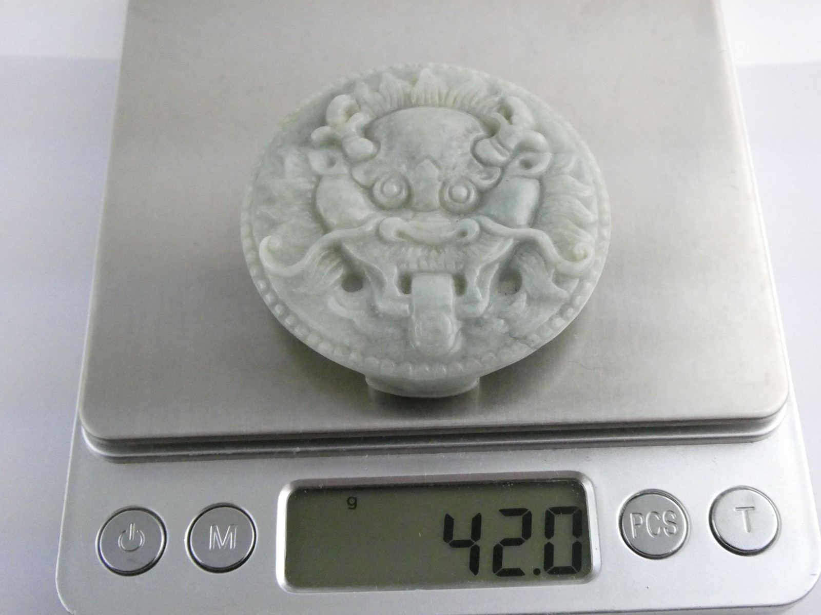 Light Green Jade Carved Dragon Head Foo Dog Belt Buckle 42g 52.05mm Fits 1.5 In