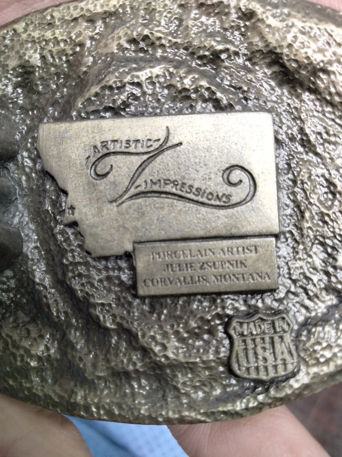 Artist Impr Metal & Porcelain Belt Buckle All The Pretty Horses by Julie Zsupnik