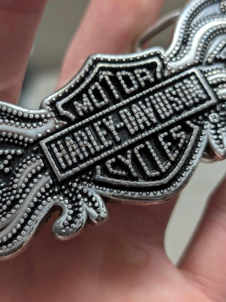vintage Y2K belt buckle HARLEY DAVIDSON motorcycle STUDDED flames wings WESTERN