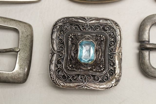 Lot of 9 Assorted Belt Buckles 1.5” Jewelled Silvertone Brass Chrome Crafter