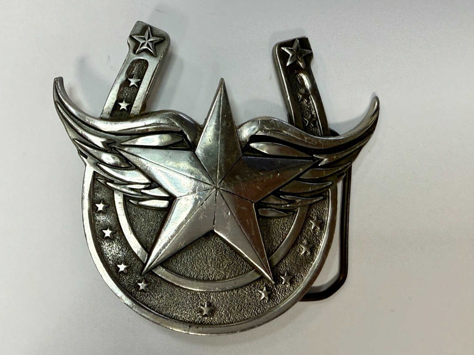 Lucky Horseshoe Winged Star Fine Pewter 2004 Belt Buckle Great American Products