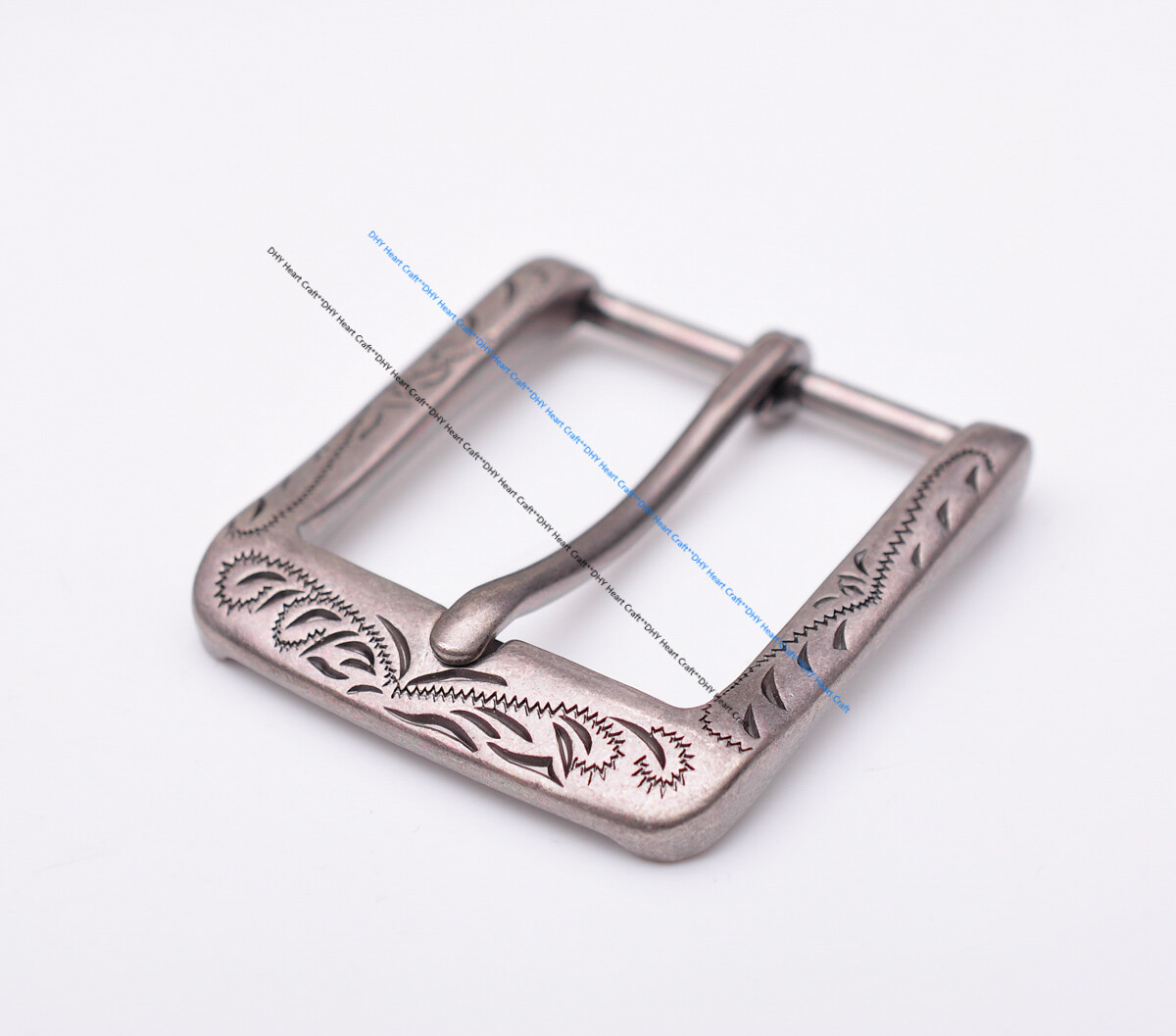 Retro Flower Carved Vintage Silver Prong Pin Buckle Men Leather Belt Buckle 40mm