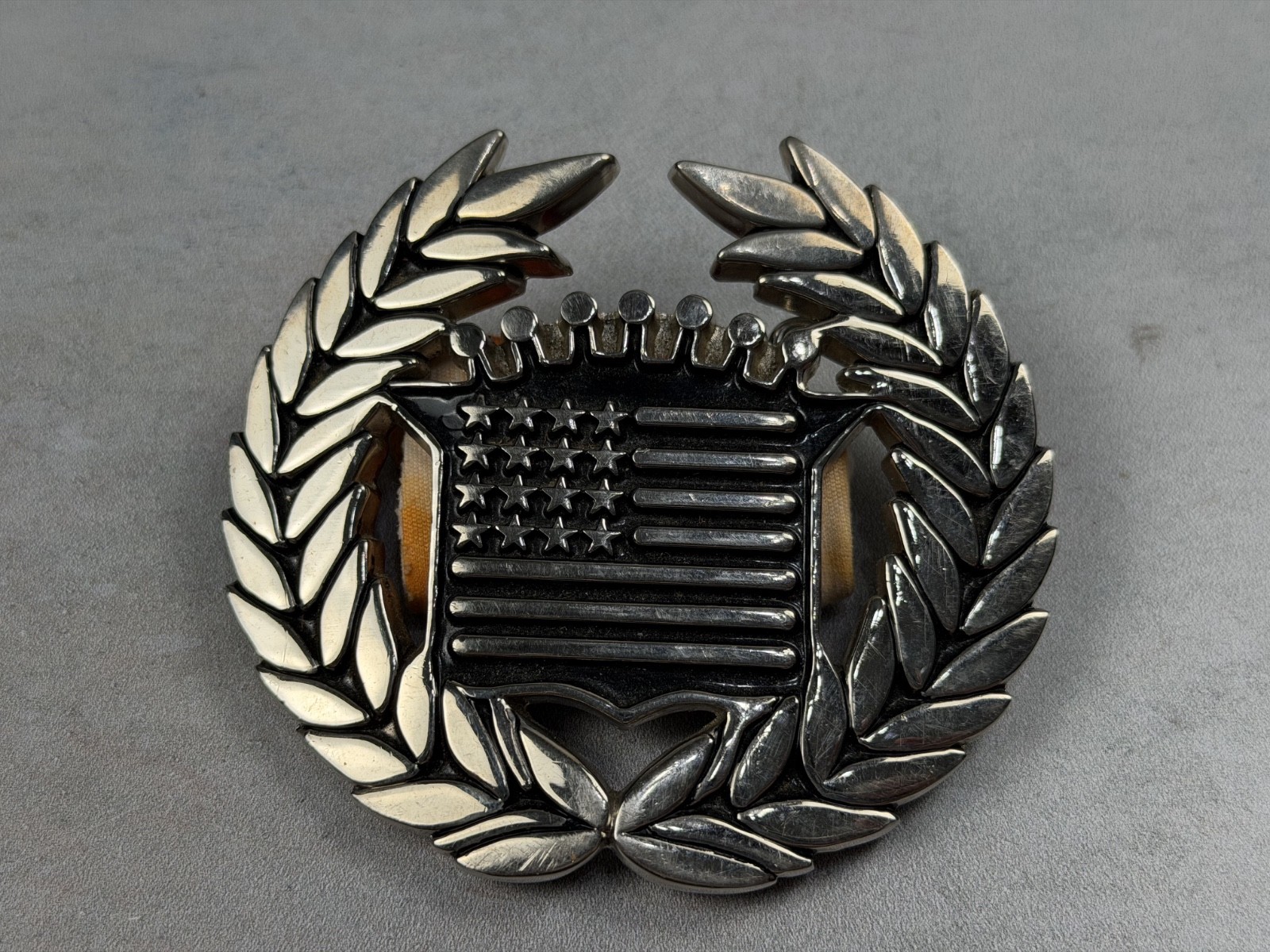 Vtg Y2K Famous Stars and Straps American Flag Cadillac Chrome Belt Buckle 8387