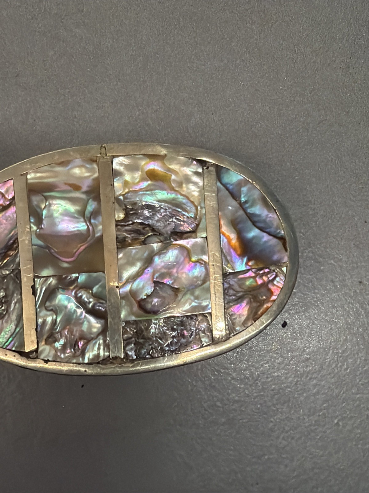 Vintage Mexican Silver Tone Abalone Inlay Belt Buckle B15