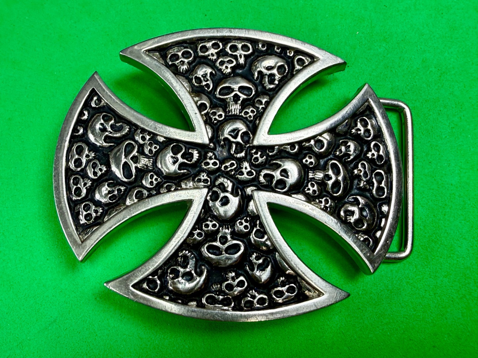 Maltese Iron Cross Studded Skull Design Gothic Punk Vibe Cutout Belt Buckle
