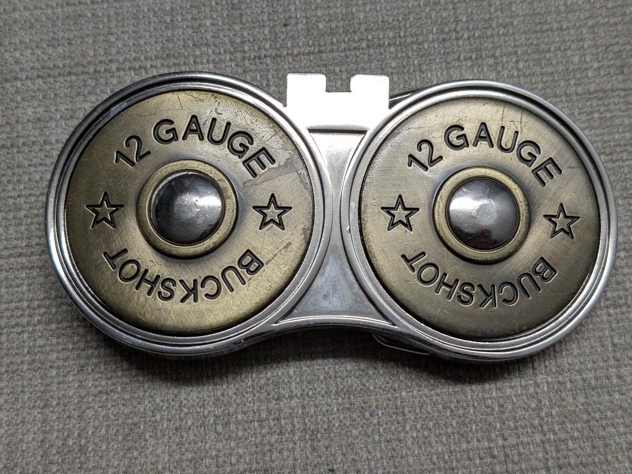 vintage SHOTGUN belt buckle 12 GUAGE buckshot GUN hunting shooting WESTERN