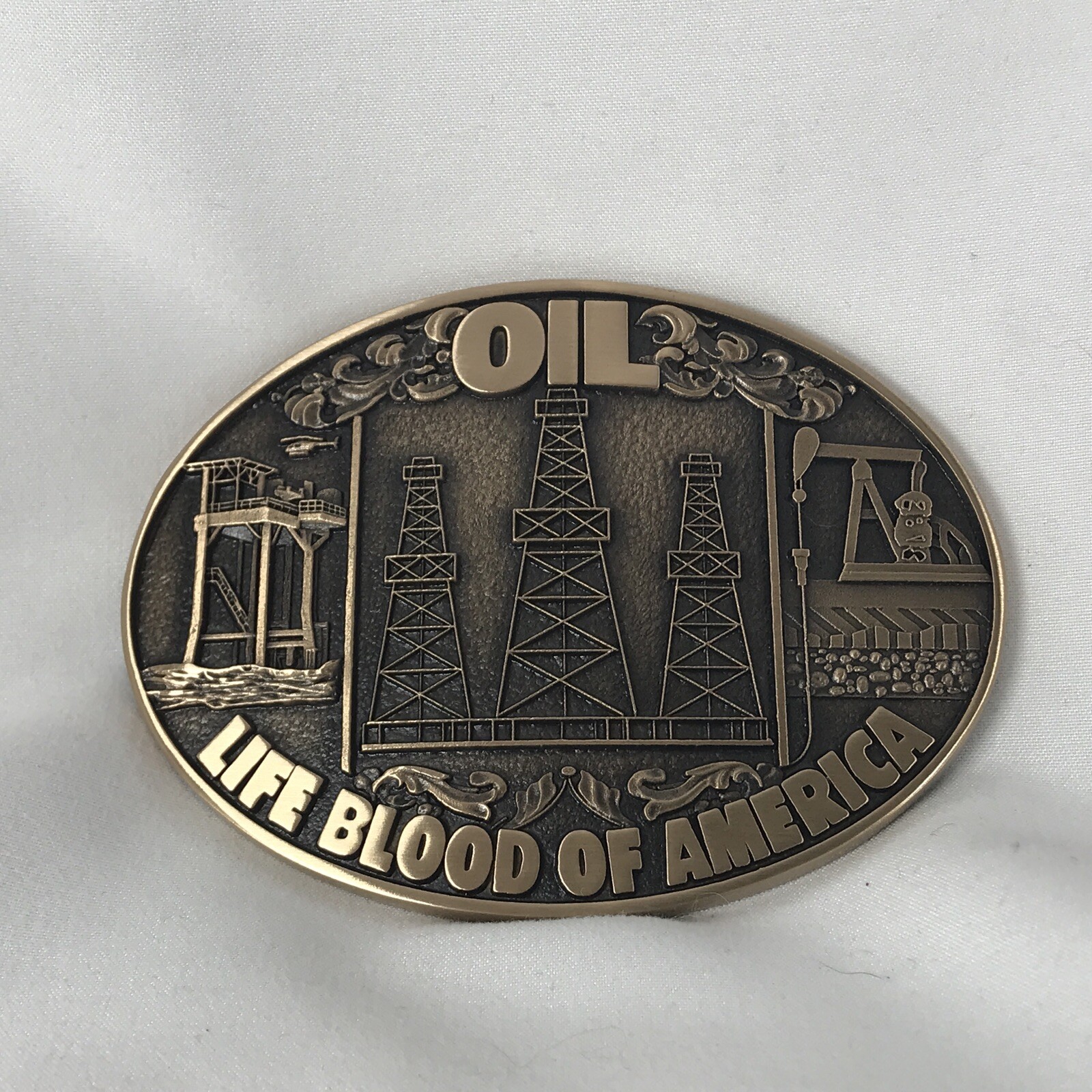 NEW Oil Life Blood of America Refinery Belt Buckle Well Worker Derrick Pump A7