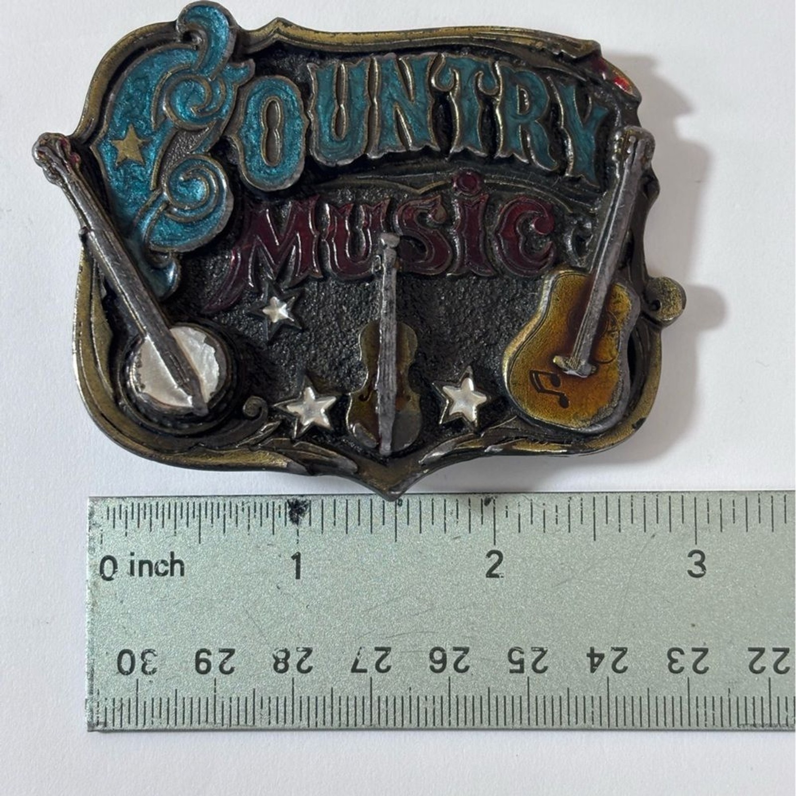 Vintage Country Music Belt Buckle 80&rsquo;s Western Bluegrass Cowboy Fiddle Banjo