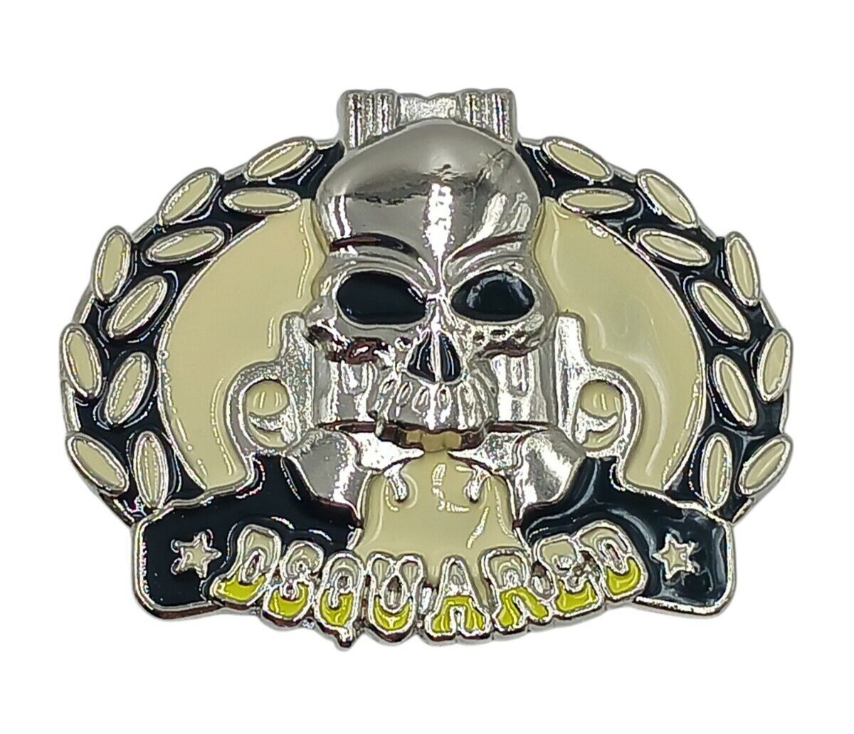 Fashion Western Squared Belt Buckle Six Shooter Gun & Skull Stars Silvertone New