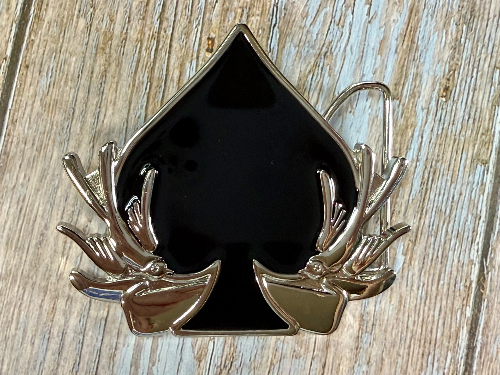 Spade Playing Cards W/ Birds Cutout NOS 2005 Hunters Vegas Baby! Belt Buckle