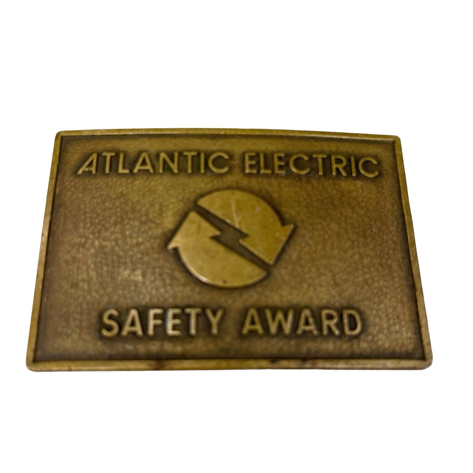 Vintage Atlantic Electric Safety Award Brass Belt Buckle 3&Prime; x 2&Prime;