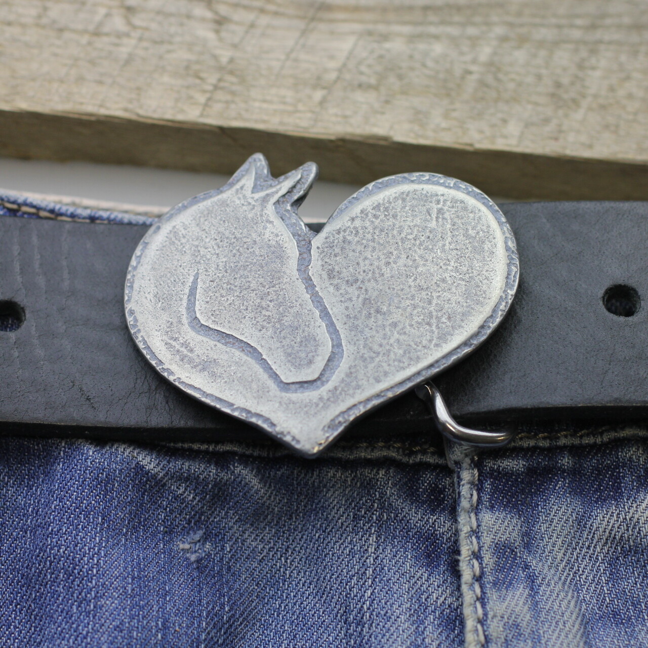 Heart with Horse Head Belt Buckle, Belt Buckle Leather Belt Antique Silver Rusic