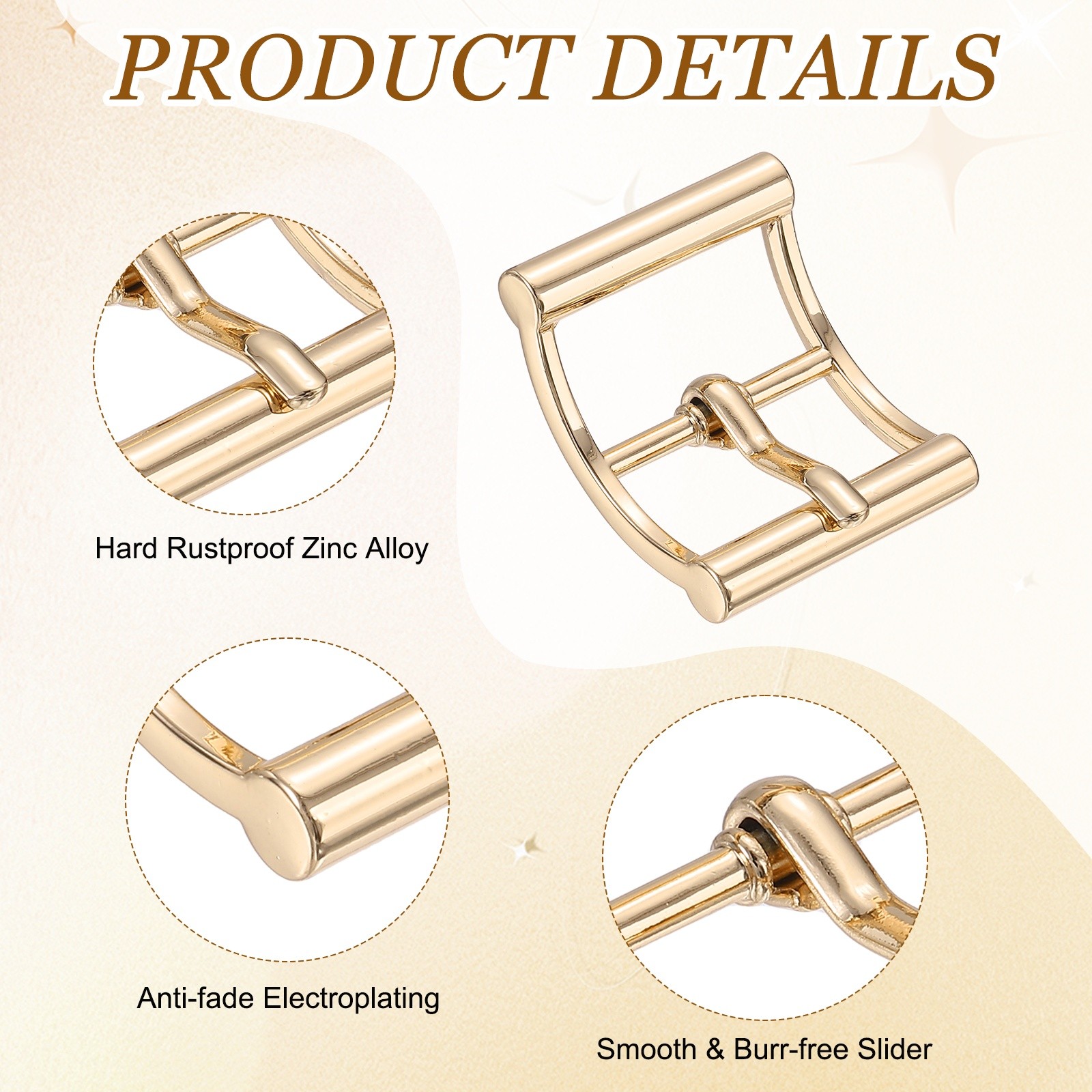 4Pcs Single Prong Belt Buckle 1&Prime; ID Curved Bow Buckle for Shoes, Light Gold