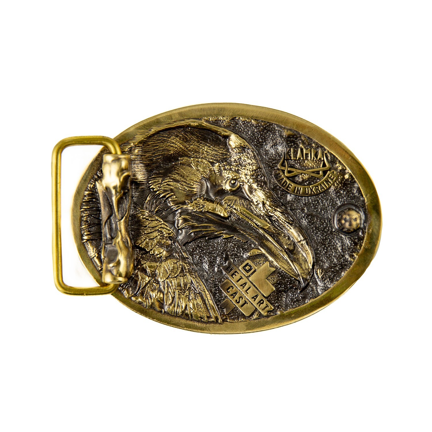 Raven skull brass belt buckle, mythology bird, Gothic Floral Crow skull Design