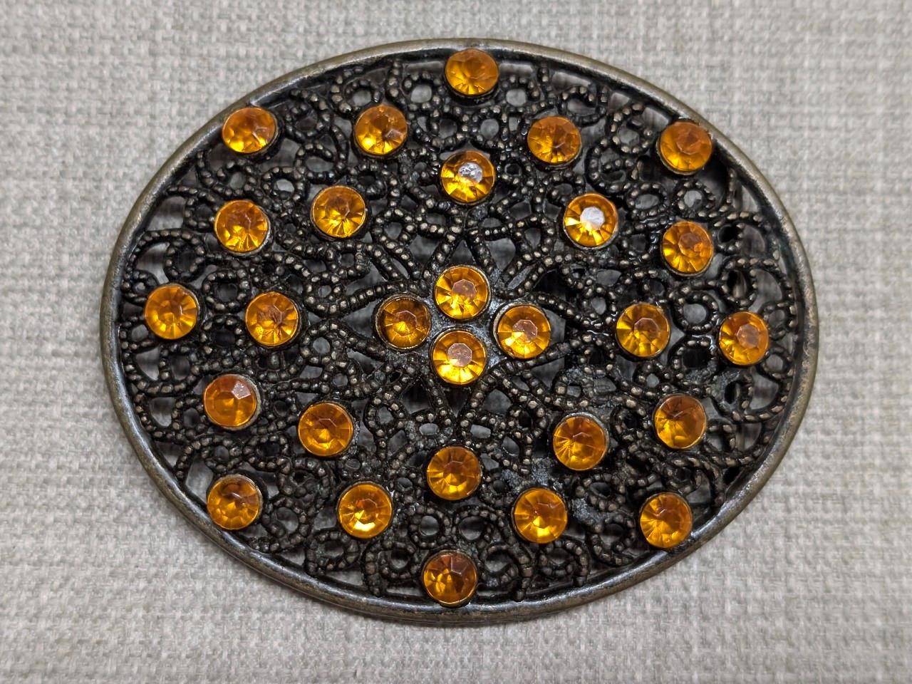 vintage Y2K belt buckle RHINESTONE webbed WESTERN brass cowboy STUDDED