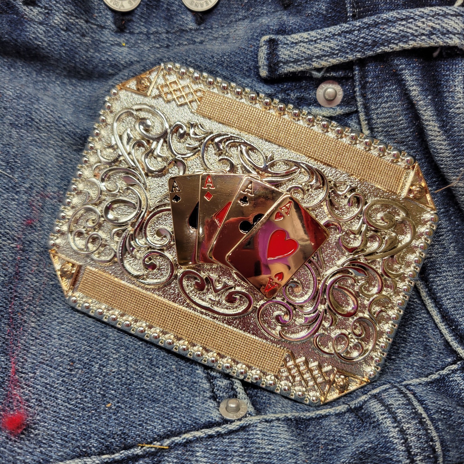 Four Aces Western Belt Buckle Cowboy Fashion Rodeo Jeans Buckle Silver & Roseto