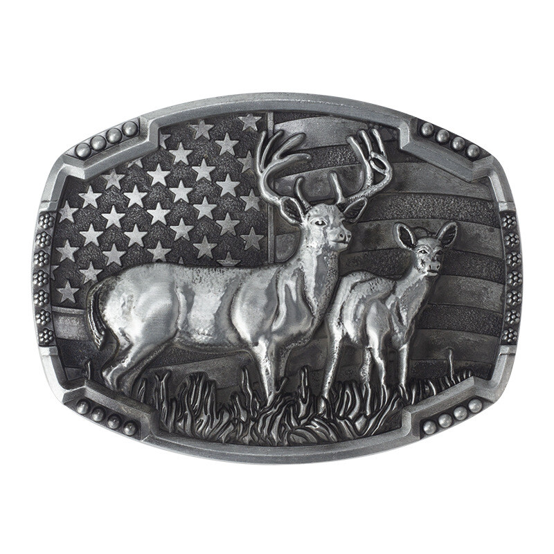 Deer leather buckle Western cowboy motorcycle riding belt buckle