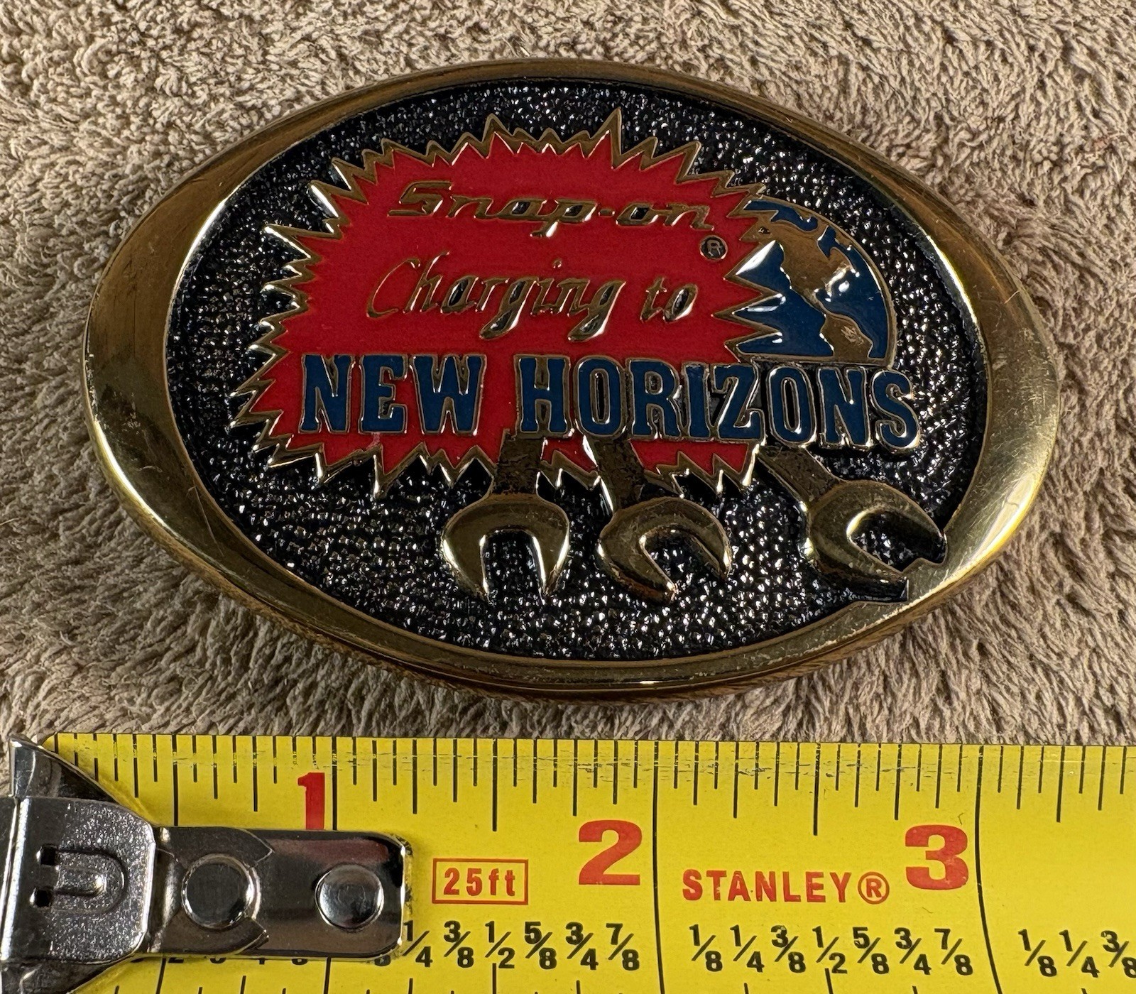 Belt buckle 3.5&Prime; Snap on Tools charging to New Horizons brass by BTS