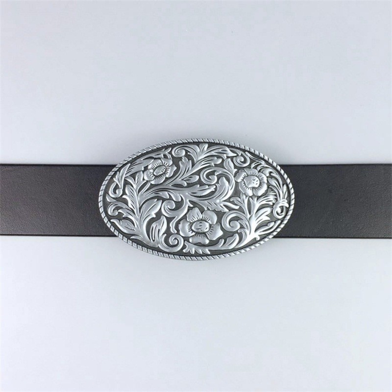 Antique Brushed Silver Western Flower Cowgirl Oval belt buckle also Stock in US