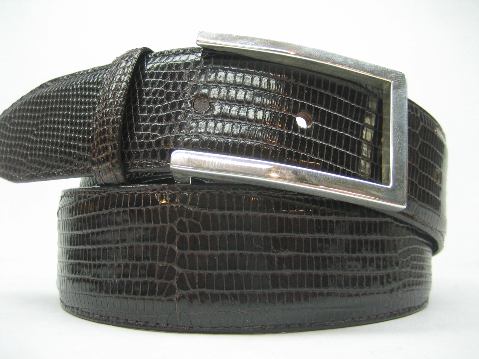 STERLING SILVER 925 SOLID LAILA BUCKLE.WITH GENUINE LIZARD 1.5&Prime; BELT MADE IN USA