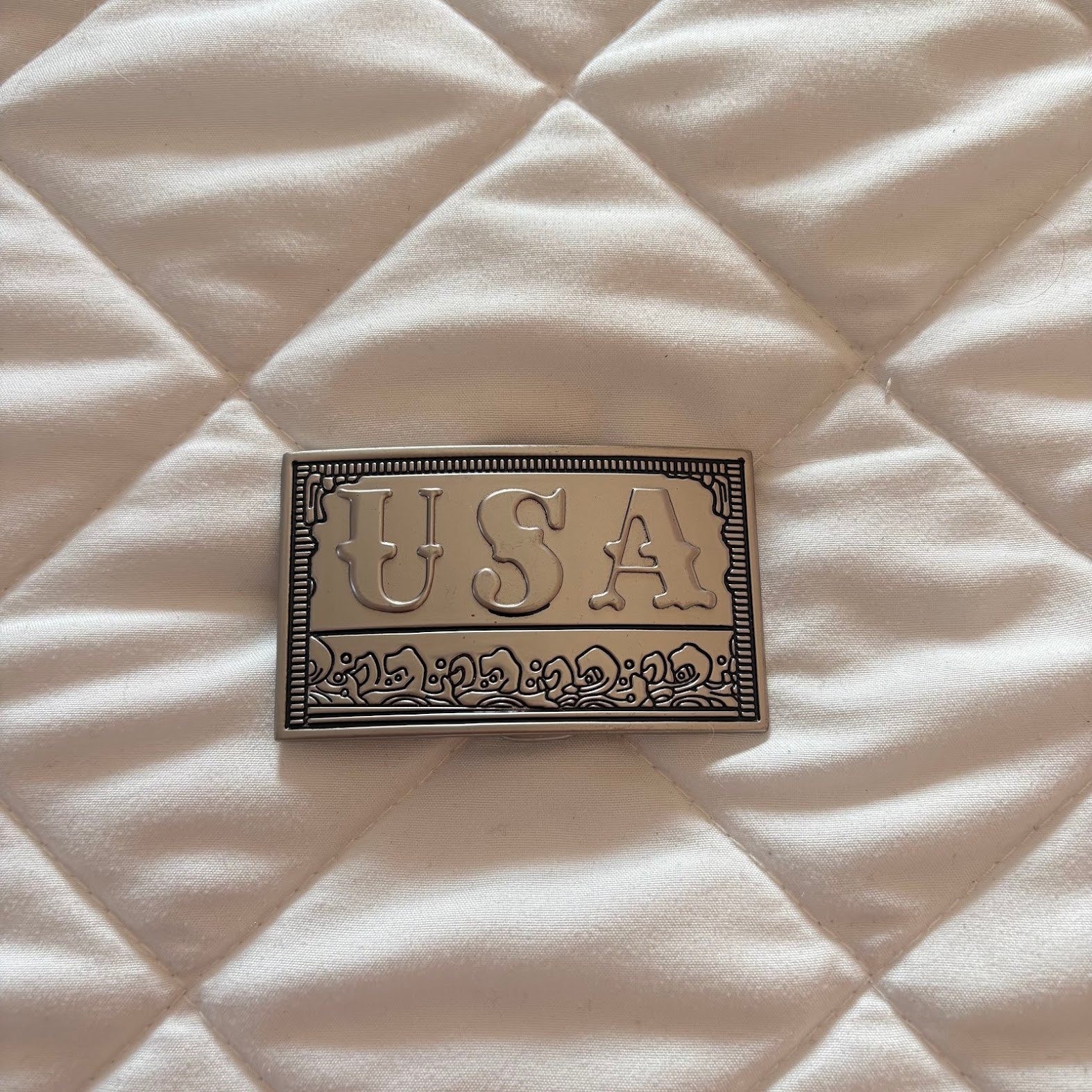Vintage USA Silver Tone Rectangular Belt Buckle Western Patriotic 90s Country