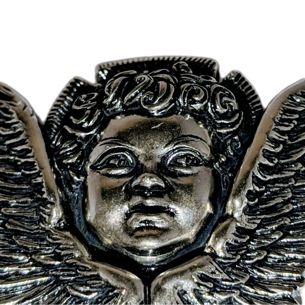 Vtg Washed Up Hollywood Belt Buckle Gothic 3D Cherub Angel Pewter Metal Y2K A+!