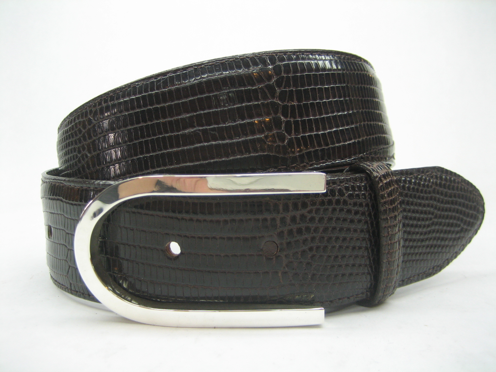 STERLING SILVER 925 SOLID SUZY BUCKLE.WITH GENUINE LIZARD 1.5&Prime; BELT MADE IN USA