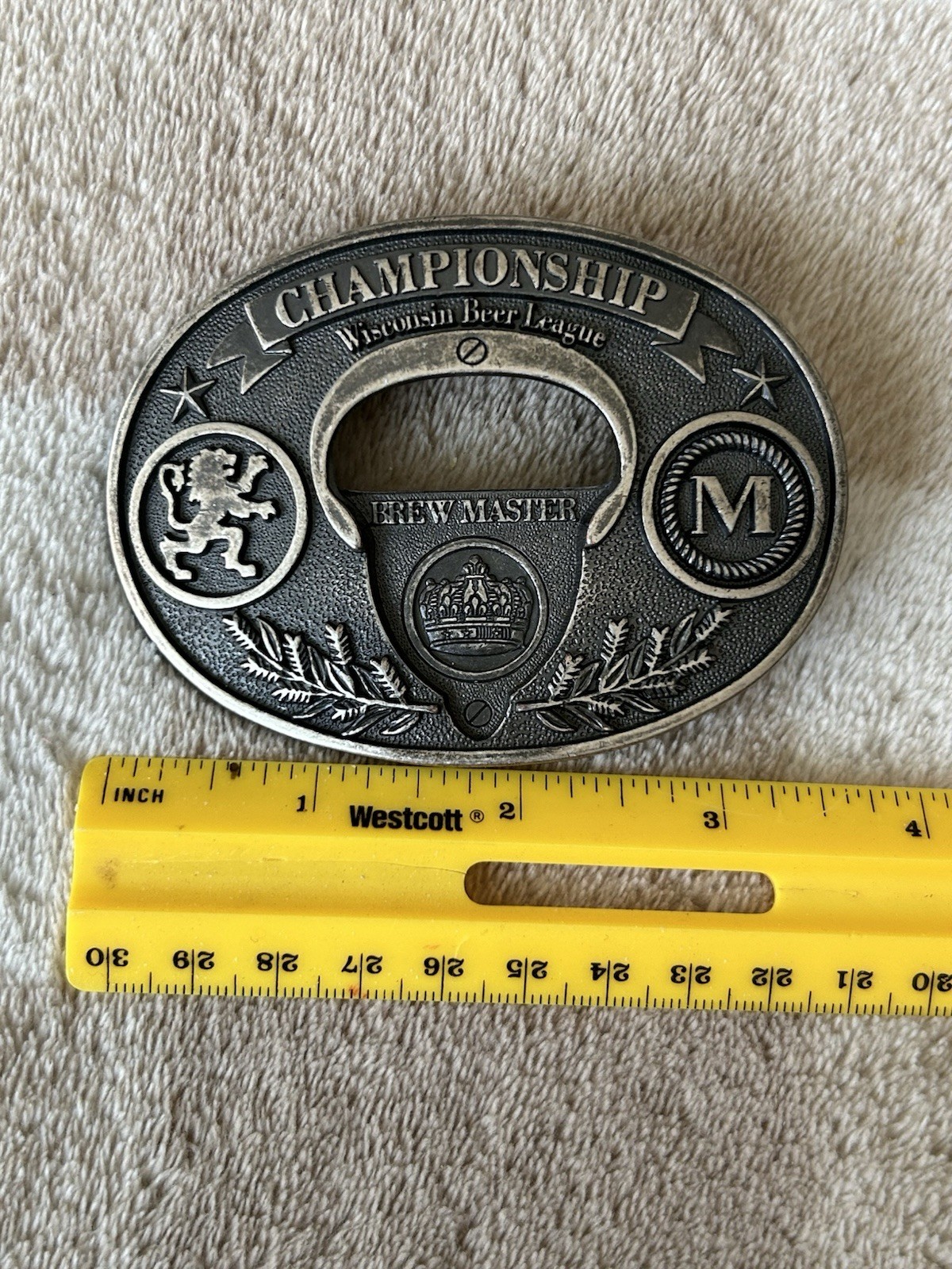 Wisconsin Beer League Beer Opener Belt Buckle Championship Brewmaster Novelty