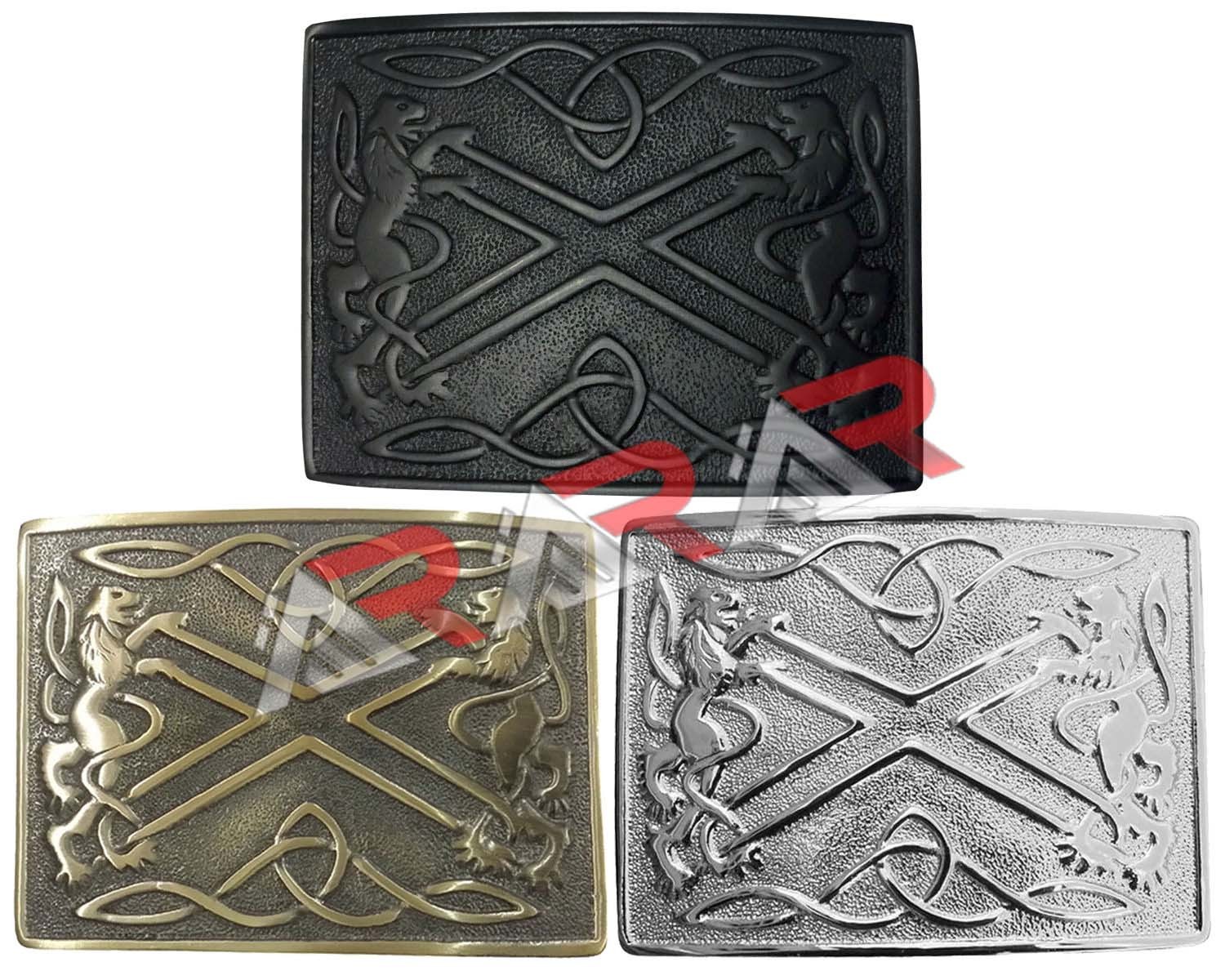 AAR Scottish Saltire & Lion Kilt Belt Buckle Chrome/ Antique/ Black Finish Band