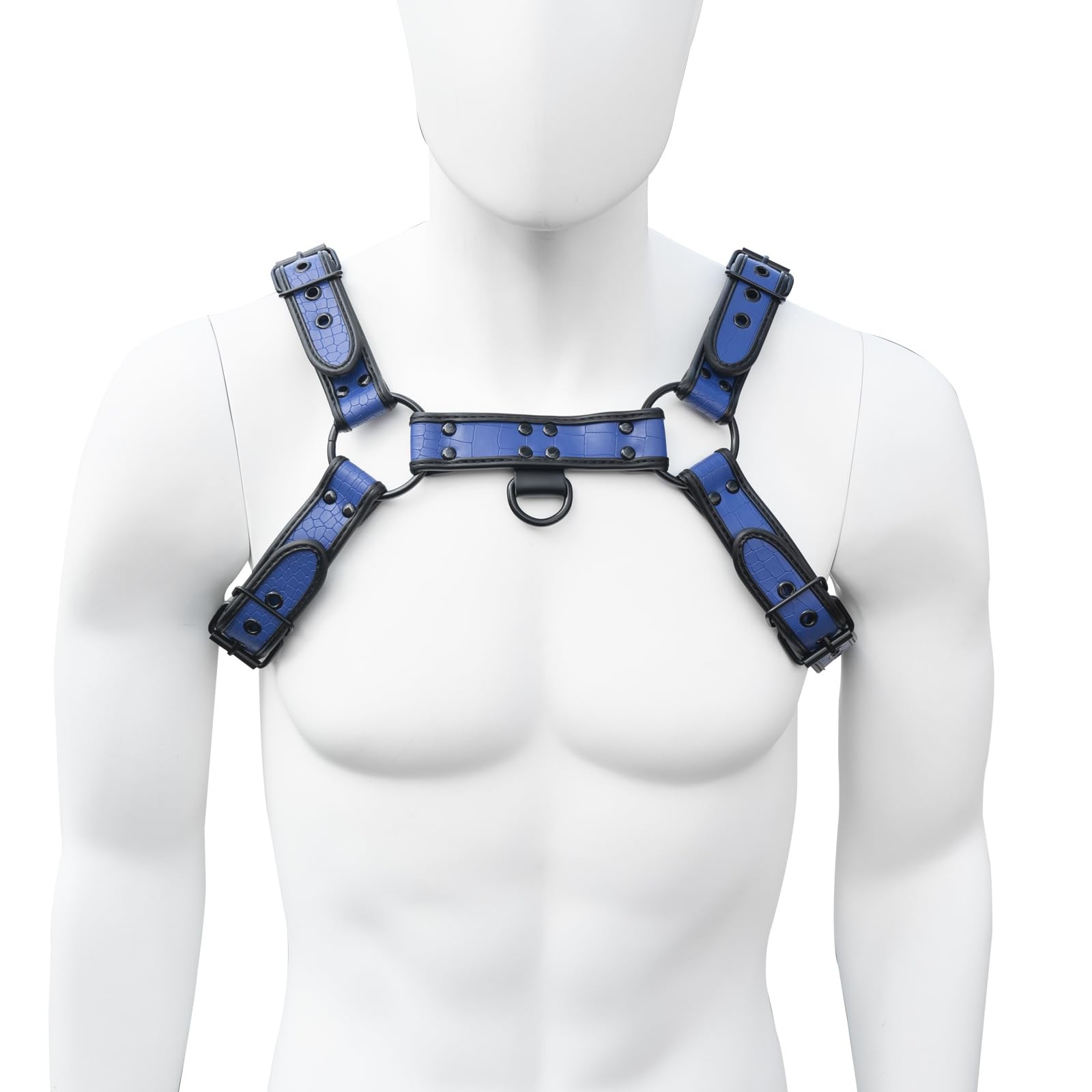 ZZRBVFH Alligator Grain PU Mens Harness Leather Suspenders Adjustable, Blue