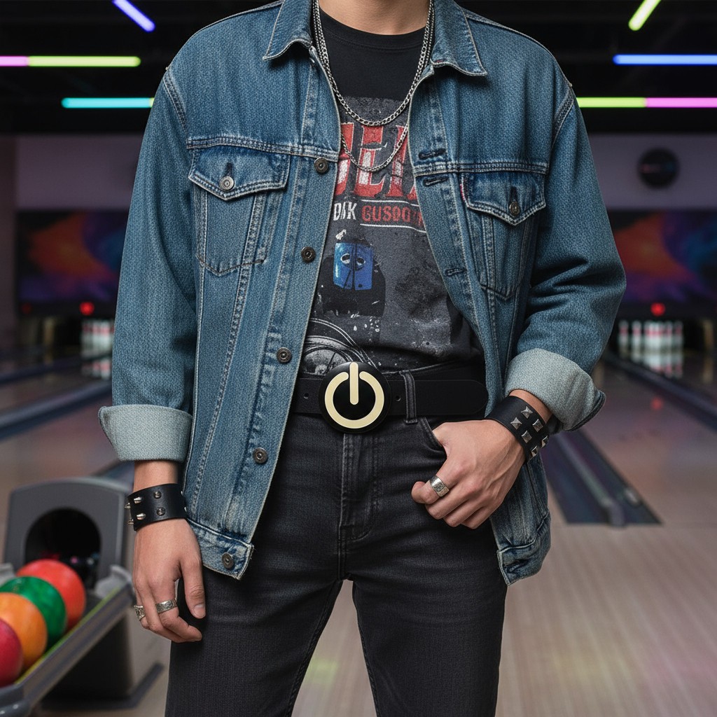 Men Women Teen Fashion Belt Buckle Emoji Retro Black Metal Power Button On Off