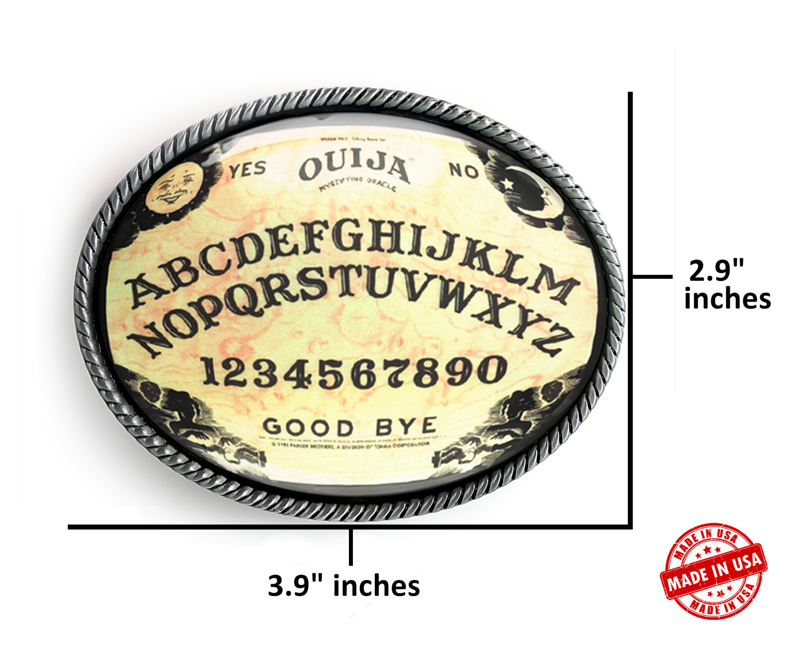 Ouija Board Buckle Silver Oval Gothic Horror Halloween Belt Buckle USA