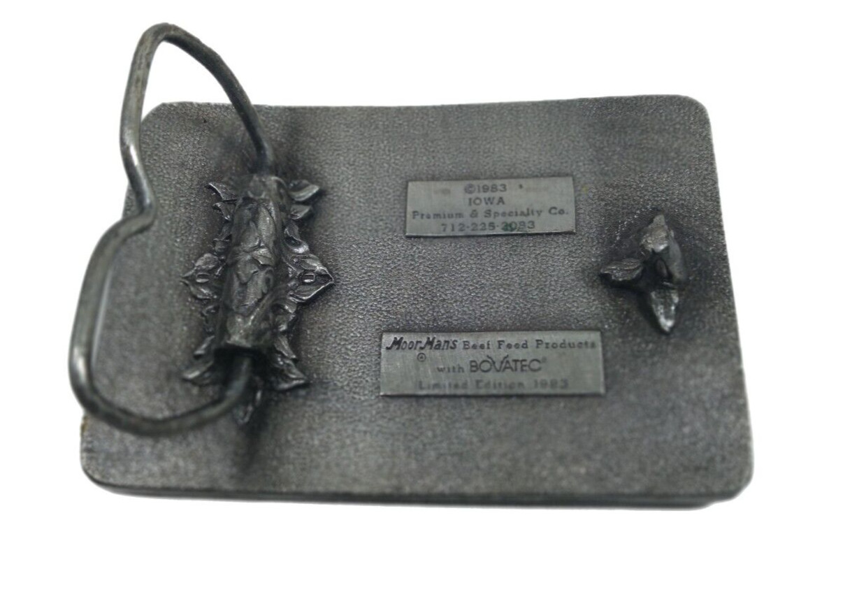 Vintage Moormans Bullish on Beef Belt Buckle 1983 Iowa Premium & Specialty Co.