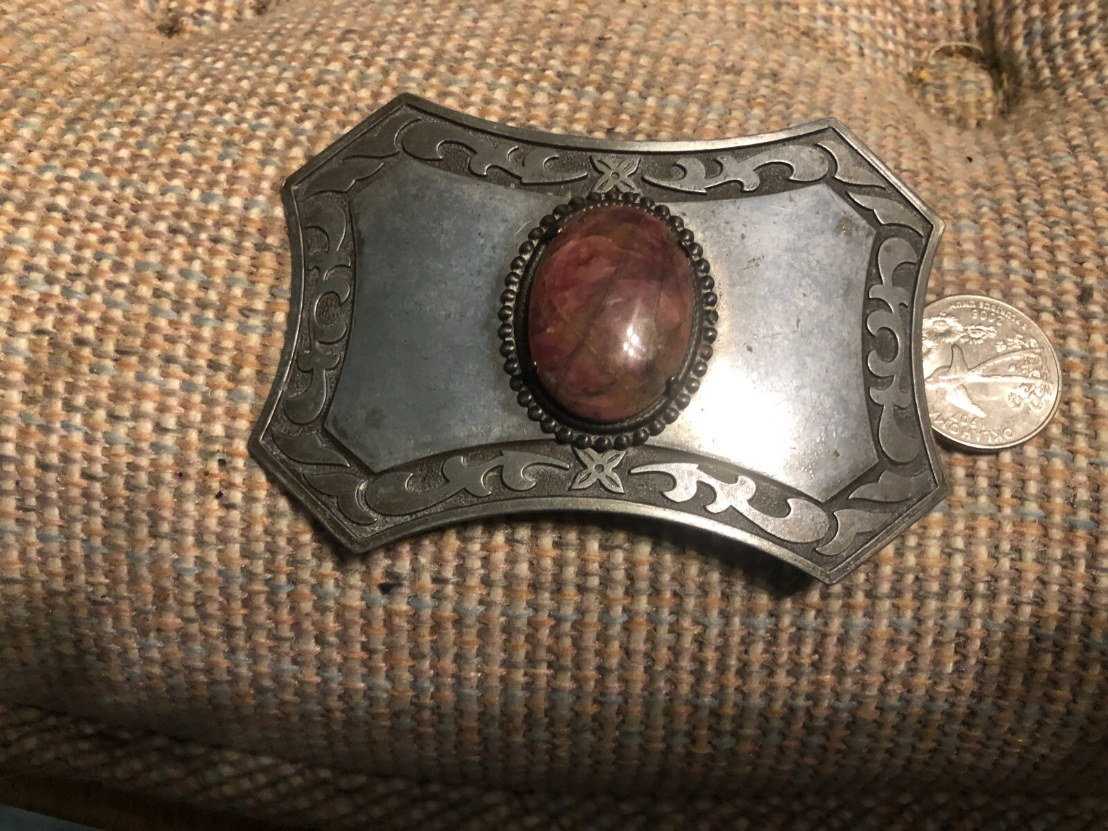 Silver Western Belt Buckle With Polished Stone