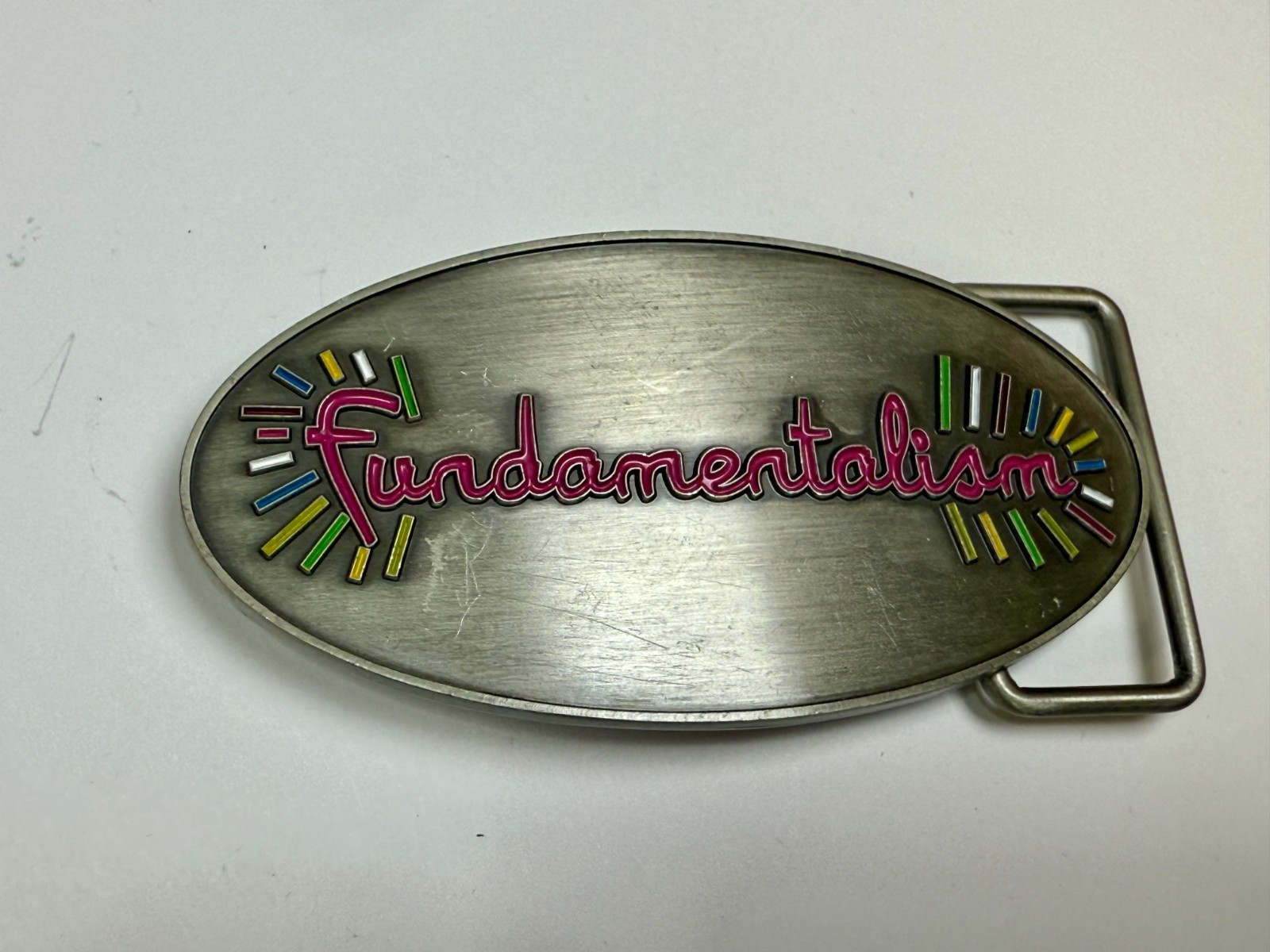 Custom Fundamentalism Spelled Out Statement Silver Color 4&Prime; Wide Belt Buckle