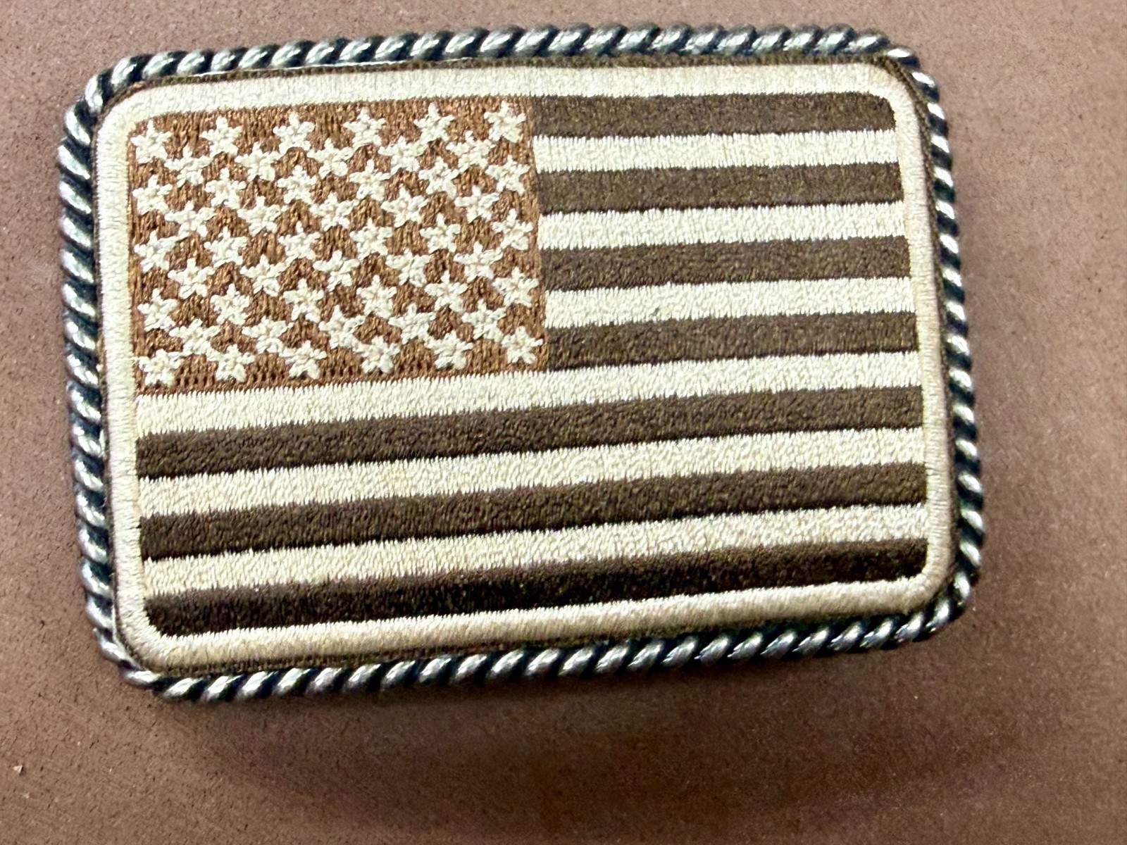 Embroidered American Patriotic Flag Rope Border Vintage Western Belt Buckle