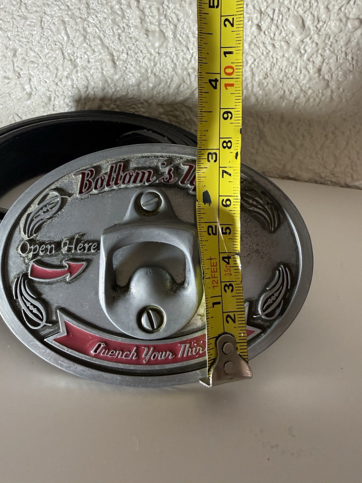 VTG Bottoms Up! Quench Your Thirst Open Here Belt Buckle Bottle Opener 48” Belt