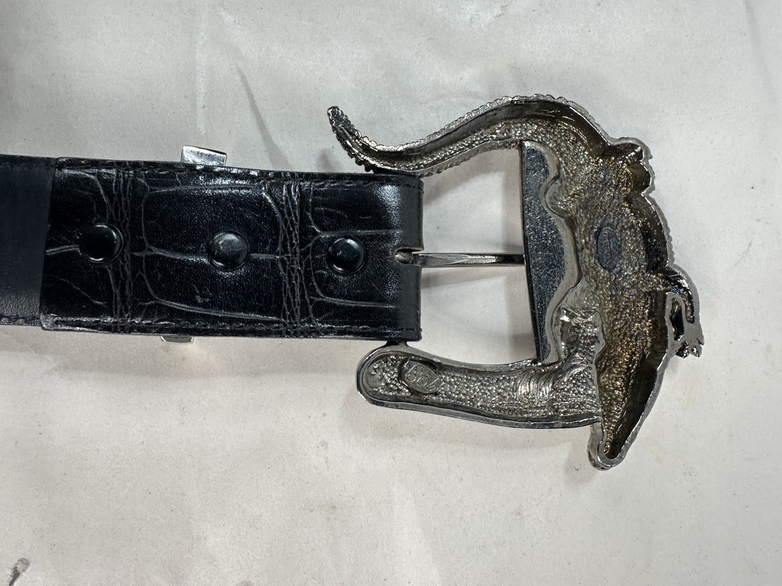 Vintage Large Silver Alligator Buckle and Black Alligator Belt Size S Small