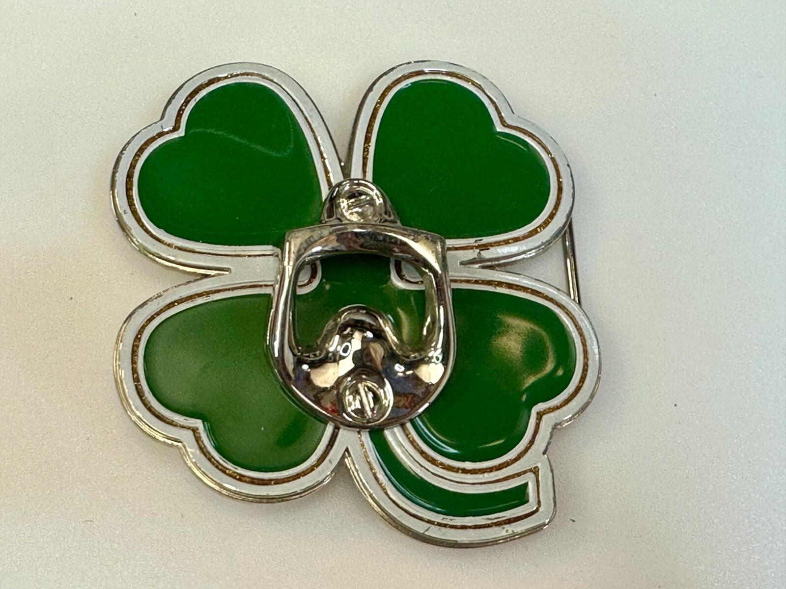 Lucky Four Leaf Clover Shamrock Cut Out Novelty Belt Buckle with Bottle Opener