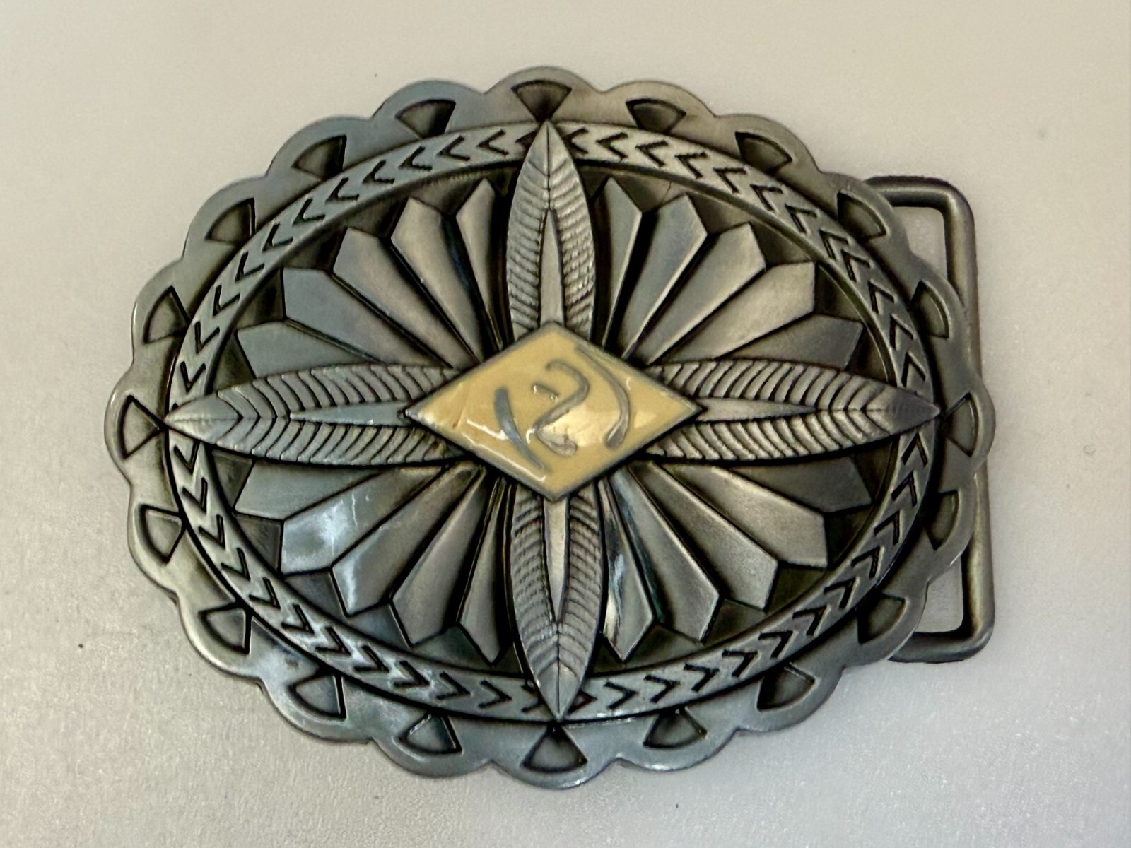 Southwestern Native Indian Tribal Art Style Creme Colored Center Belt Buckle