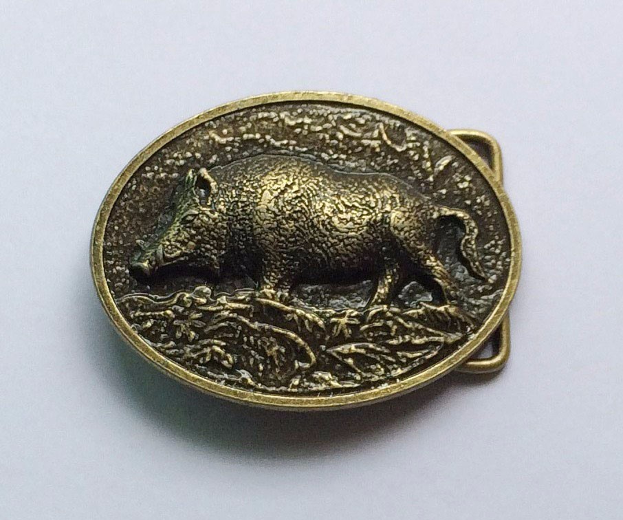 Raised Graphics Antique Bronze finish Belt Buckle Farm Country BOAR hog pig USA