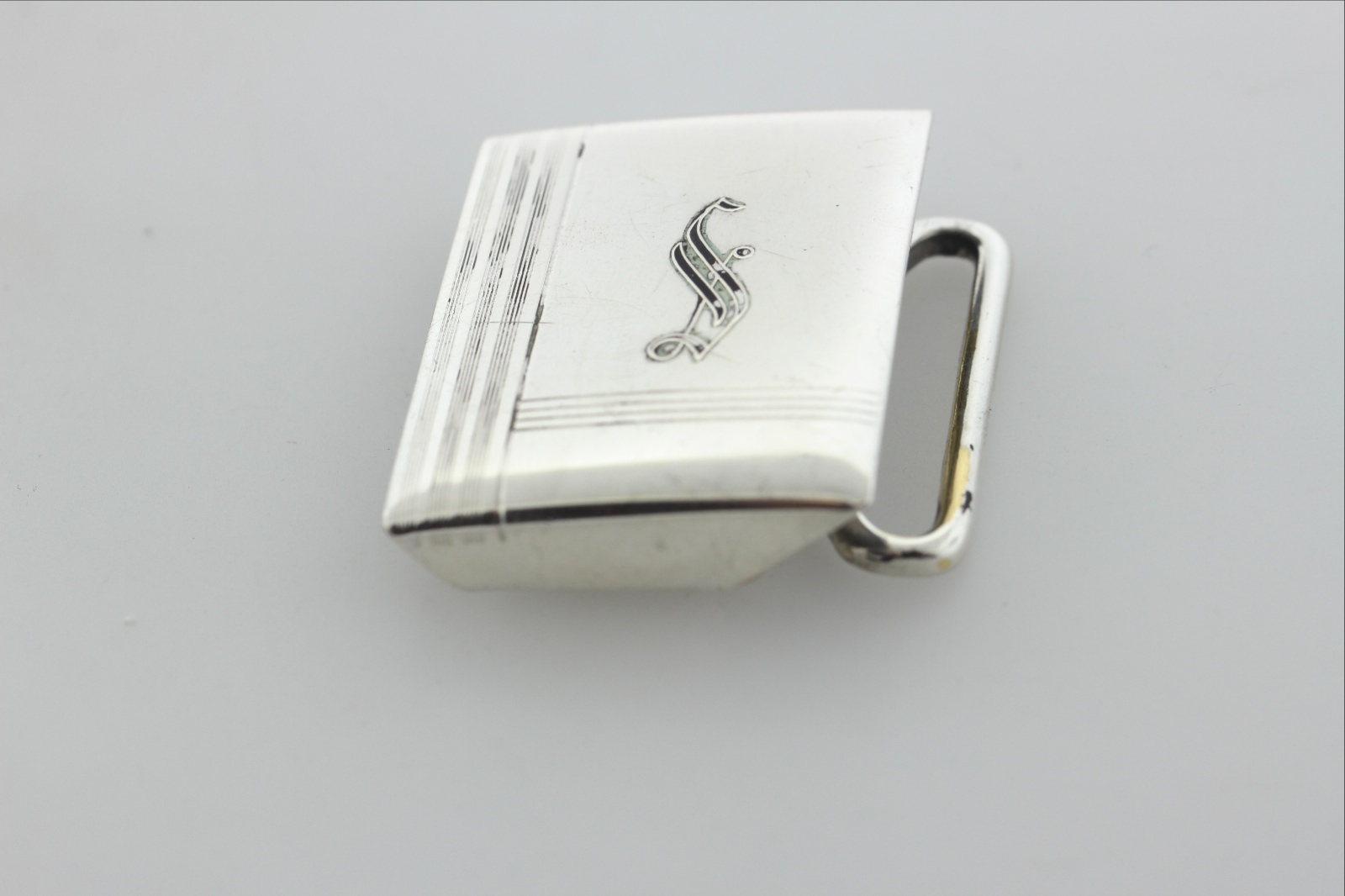 Antique Hickok Sterling Silver 925 Art Deco Belt Buckle with Black Enamel &lsquo;S&rsquo;