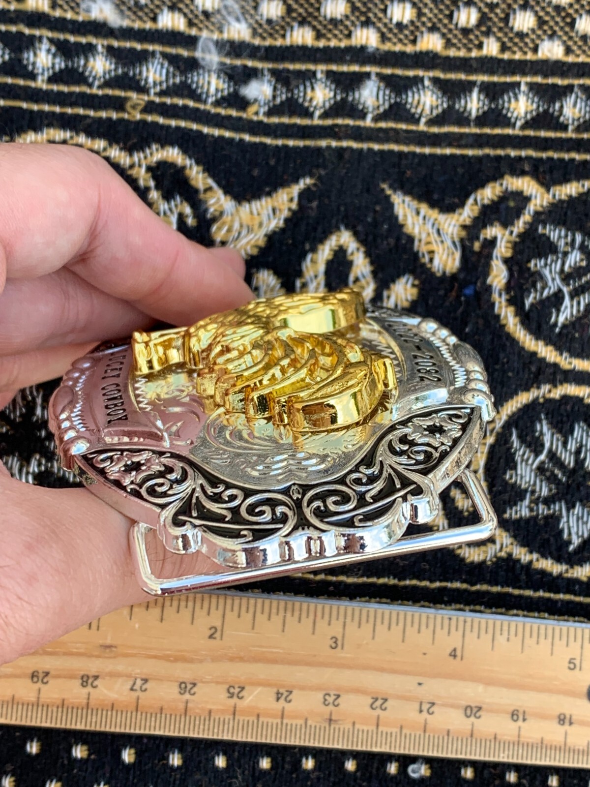 Western Buckle Gold Black Silver Rooster Cowboy 2 »Buckle Hebilla Vaquero Gallo
