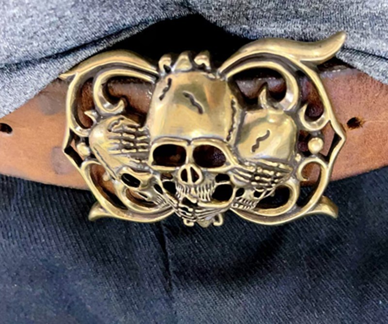 Pure copper skull belt buckle copper creative men&rsquo;s brass smooth buckle