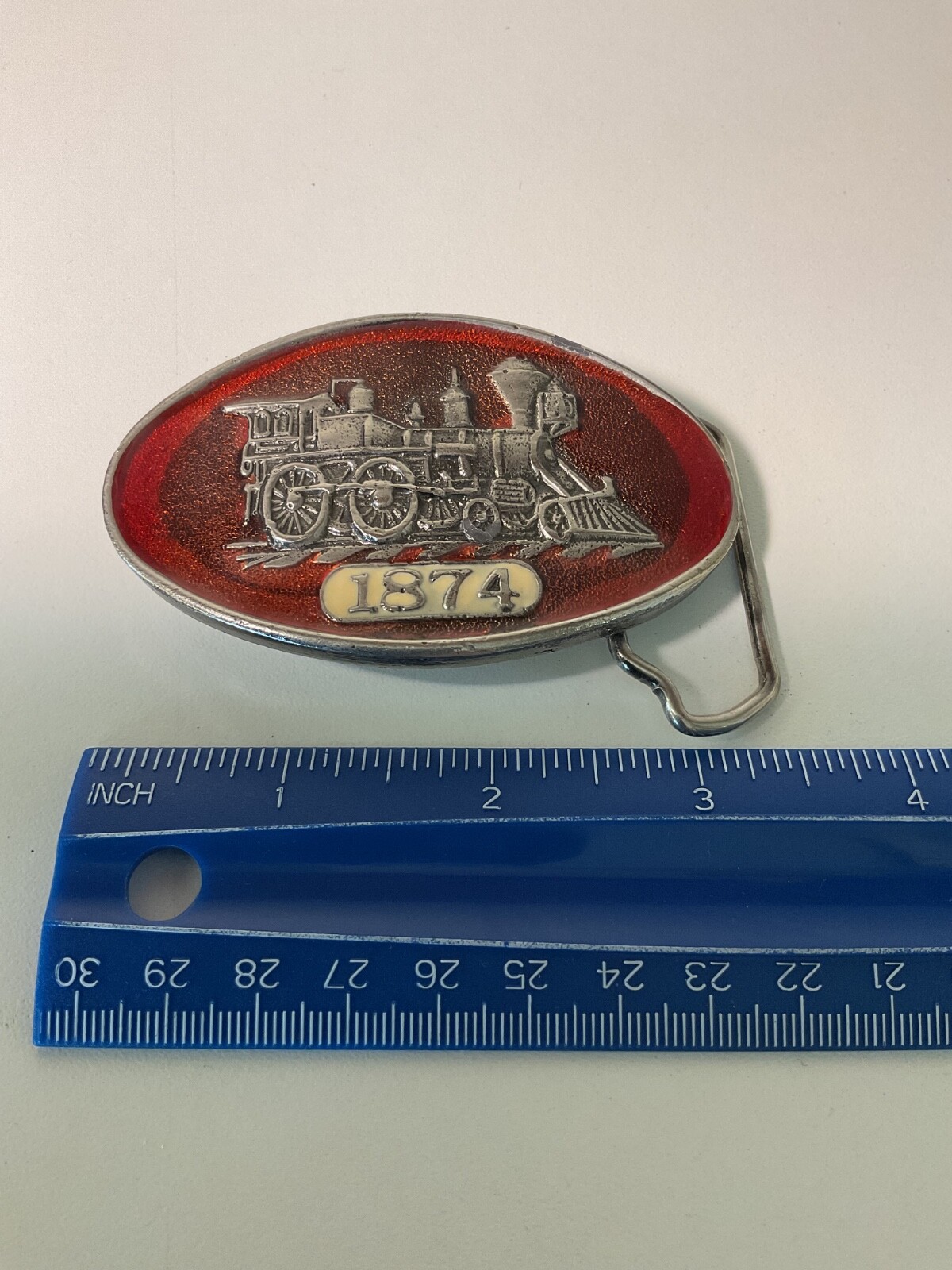 Vintage Men’s Belt Buckle 1874 train locomotive steam engine – solid brass