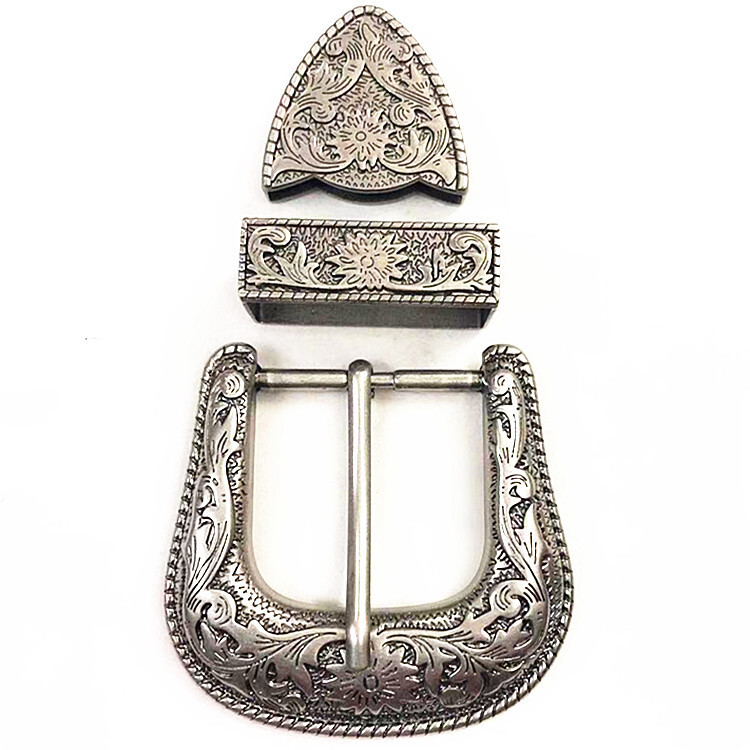 Western Floral Engraved Cowboy Belt Buckle Three Piece Set Unisex For 1-1/2&Prime;