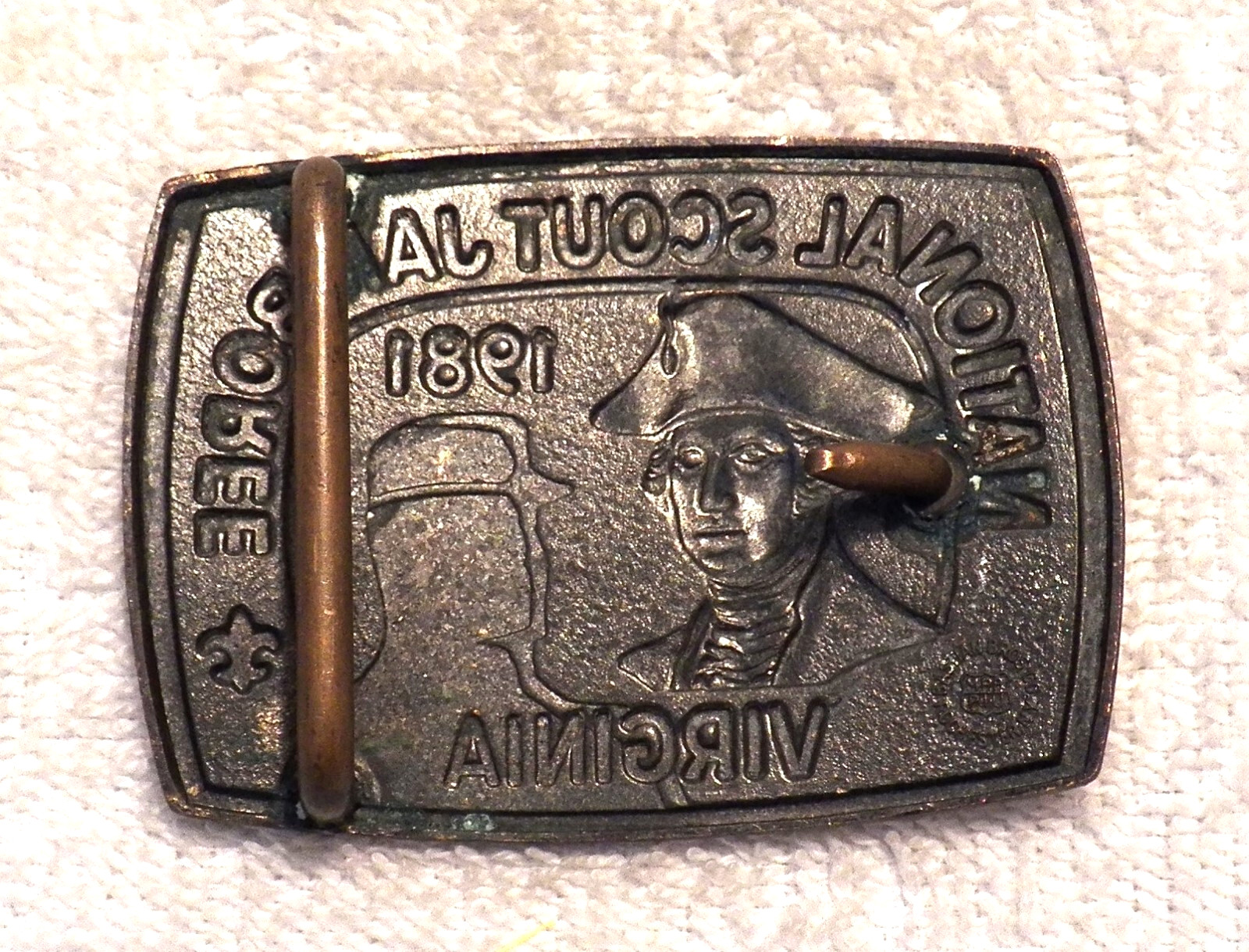 CLASSIC BELT BUCKLE NATIONAL BOY SCOUT JAMBOREE 1981 VIRGINIA GOLD TONE BB12