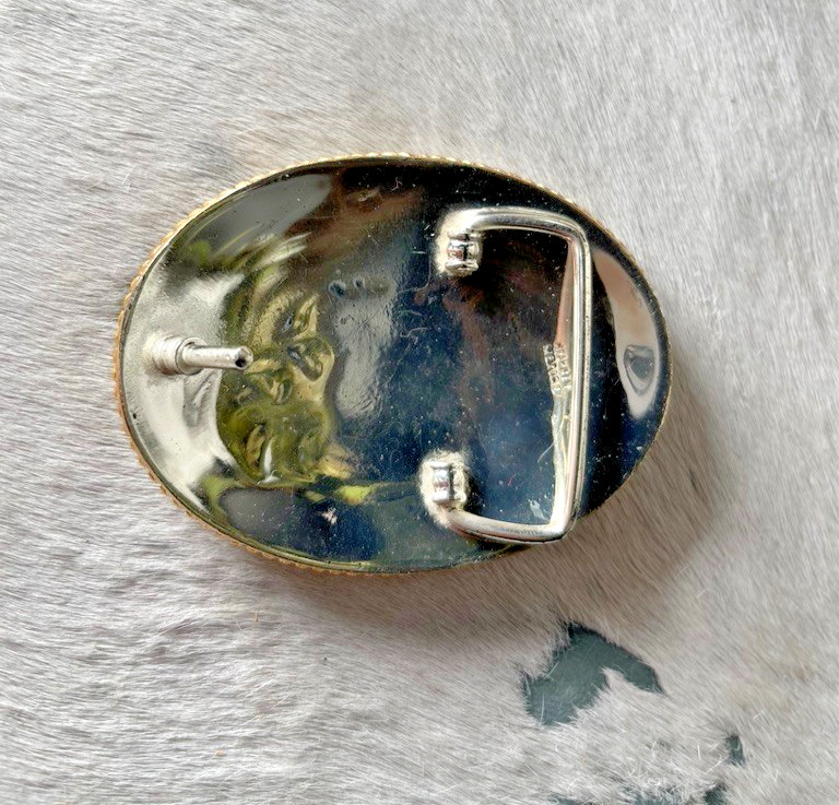 Western Initial Belt Buckle 3.5 x 2 5/8 in Oval R Silver Engraved Gold 1.75